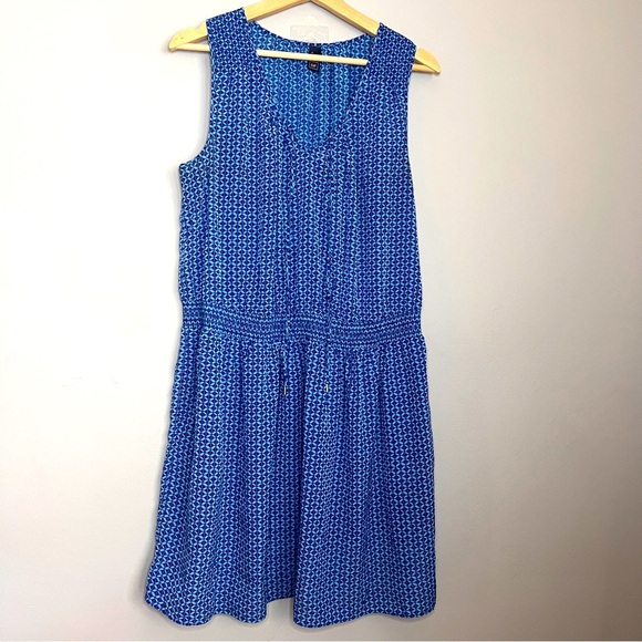Gap Smock Dress Sze XL Elastic Waist Blue Pattern Summer Sleeveless Lightweight - Picture 1 of 8